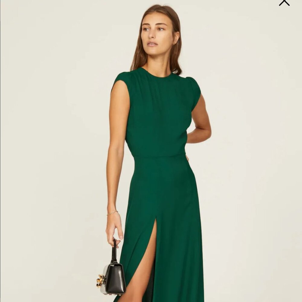 Reformation Green Slit Dress Womens